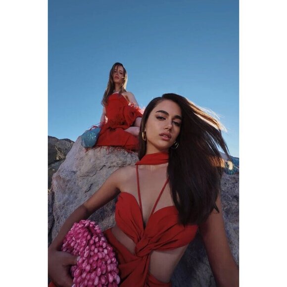 Cult Gaia Cody Gown in Amanita Luxe Twill In Red Large New Womens Maxi Dress - Picture 11 of 16